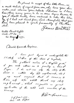 William Jones Prints: Letters from Dr Beattie to David Garrick and from Sir William Jones