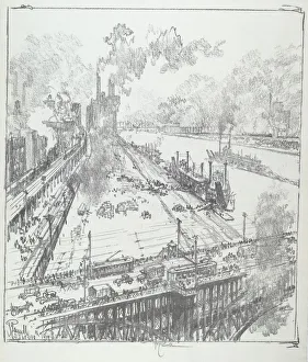 Pennell Joseph Gallery: The Levee from Eads Bridge, St. Louis, 1919. Creator: Joseph Pennell