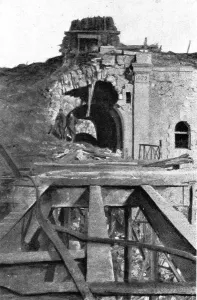 Shelling Prints: L'Heroique Defense de Troyon; L'etat de la meme entrée a la fin du bombardement