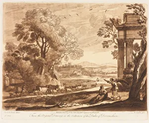 Richard Earlom Prints: Liber Veritatis: No. 133, A Landscape, with Cattle, and the Angel Comforting Hagar, 1776