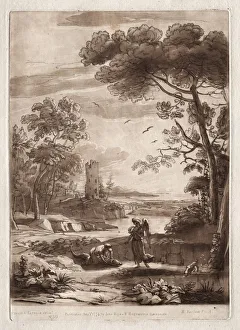 Liber Veritatis: No. 50, A River Scene with Tobias and the Angel, 1774. Creator: Richard Earlom Liber Veritatis: No. 50, A River Scene with Tobias and the Angel, 1774. Creator: Richard Earlom