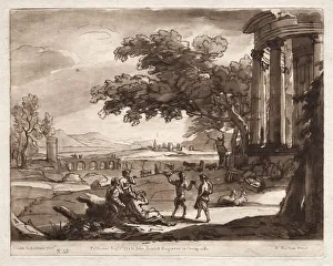 Richard Earlom Prints: Liber Veritatis: No. 55, A Landscape with a Temple and a Nymph and Satyr Dancing, 1774