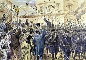 Liberation Collection: Liberation of Bilbao during the Third Carlist War in 1874, colored engraving in La