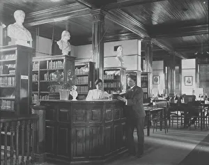 Bookshelves Prints: Library interior at Tuskegee Institute, 1906. Creator: Frances Benjamin Johnston
