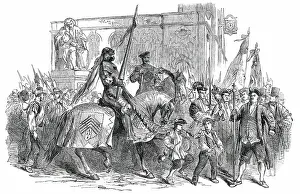 Lichfield Greenhill Bower on Whit-Monday - the Procession passing the Statue of Dr. Johnson, 1850. Creator: Unknown. Lichfield Greenhill Bower on Whit-Monday - the Procession passing the Statue of Dr. Johnson, 1850. Creator: Unknown