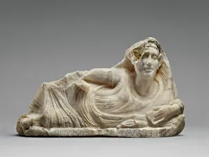 Etruria Prints: Lid of a Cinerary Urn with a Reclining Male Figure, about 40 B.C. Creator: Unknown