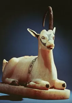 Grave Goods Collection: Lid of an unguent jar in the form of an ibex, from Tutankhamuns tomb, 14th century BC