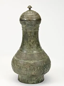 Ceremonial Object Prints: Lidded ritual vessel (hu) with birds and snake, Late Shang dynasty, ca. 1300-1200 BCE