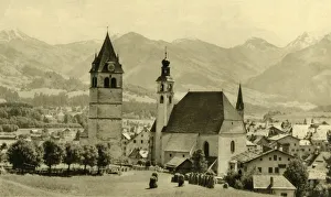 Shingles Prints: The Liebfrauenkirche and church of St Andreas, Kitzbühel, Tyrol, Austria, c1935