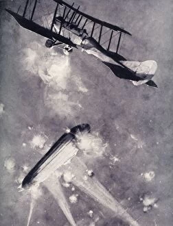 Lieutenant A. de Bathe Brandon Attacking a Zeppelin Raider, 1916. Creator: Unknown