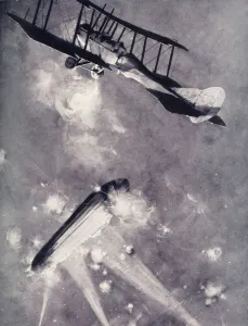 Explosion Prints: Lieutenant A. de Bathe Brandon Attacking a Zeppelin Raider, 1916. Creator: Unknown