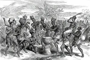 Headdresses Prints: Lieutenant Cameron's Sketches in Central Africa: Wedding Dance at Kibaiyeli