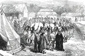 Cameron Verney Lovett Prints: Lieutenant Cameron's Travels in Central Africa: Dance of Pagazi at Kiwakasongo