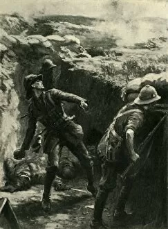 Lieutenant Forshaw throwing bombs continuously, Gallipoli, First World War, 1915, (c1920)