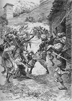 Lieutenant Harley, at the Head of Forty Sikhs and Sixty Kashmiris, Rushed the House Over the Mouth Artist: William Henry Charles Groome
