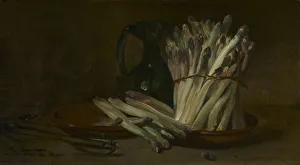 Oil On Fabric Prints: Still Life with Asparagus, c. 1880. Creator: Philippe Rousseau (French, 1816-1887)