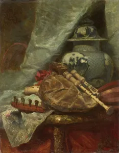 Bagpipe Prints: Still Life with Bagpipes, 1850-1881. Creator: Adolphe Mouilleron