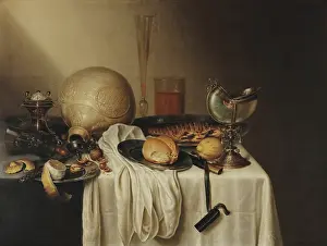 At The Table Prints: Still Life with a Bearded Man Crock and a Nautilus Shell Cup