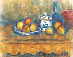 Watercolor On Paper Prints: Still life with blue bottle, sugar bowl and apples, 1900-1906. Creator: Paul Cezanne