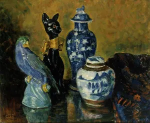 A W Finch Prints: Still Life with Blue Figurines. Creator: Alfred William Finch