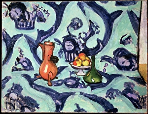Still Life with Blue Tablecloth, 1909. Creator: Henri Matisse. Still Life with Blue Tablecloth, 1909. Creator: Henri Matisse