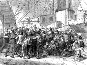 Chaotic Prints: Life on board a troop-ship: Commence Firing, 1873. Creator: Unknown