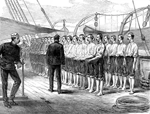 Lifeboats Prints: Life on board a troop-ship: inspection of hands and feet, 1873. Creator: Unknown