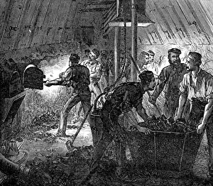 Manual Labour Prints: Life on board a troop-ship: the stokehole, 1874. Creator: Unknown