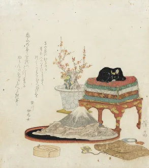 Still Life with Bonsai, Suiseki, and Stroking Ox, 1829. Creator: Ikeda Eisen