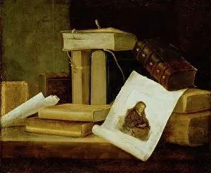 Sebastian Prints: Still Life of Books and a Rembrandt Engraving