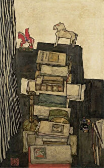 Fin De Siecle Collection: Still Life with Books (Schieles Desk), 1914. Artist: Schiele, Egon (1890?1918)
