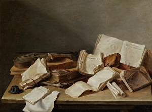 Mauritshuis Prints: Still Life with Books and a Violin, 1628. Creator: Jan Davidsz de Heem