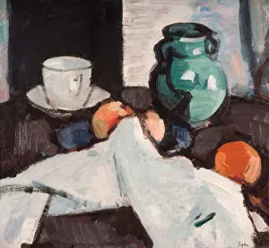 Peploe Samuel John Prints: Still Life with Bowl of Fruit, Jug, Cup and Saucer, 1927-29. Creator: Samuel John Peploe