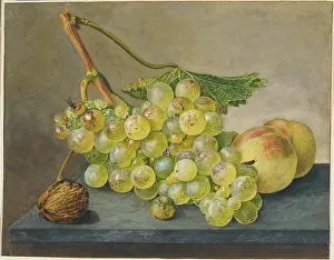 Still Life with Bunch of Grapes, Walnut and Peaches, c1765-1800. Creator: Wybrand Hendriks