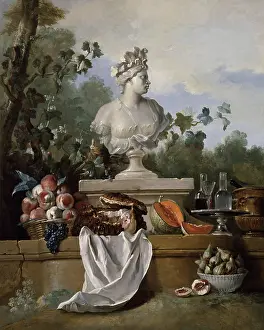 Oudry Prints: Still life with the bust of America, 1722. Creator: Oudry, Jean-Baptiste (1686-1755)