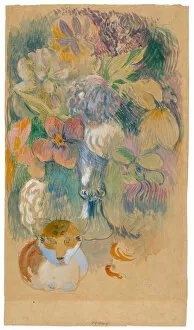 Flower Arrangement Gallery: Still Life with Cat, c. 1899. Creator: Paul Gauguin