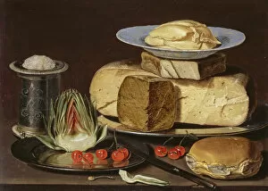 Images Dated 17th May 2018: Still Life with Cheeses, Artichoke, and Cherries, ca 1625. Artist: Peeters, Clara (1594-1658)