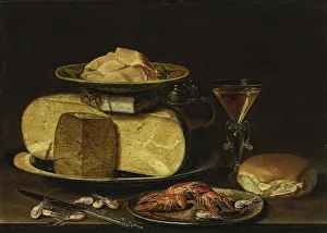 Still Life with Cheeses, Glas a la facon de Venise and crayfish on a pewter plate. Artist: Peeters, Clara (1594-1658)