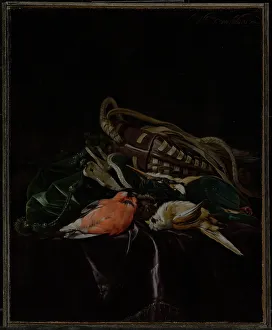 Satin Prints: Still Life with Dead Birds and Game Bag, 1674. Creator: Willem van Aelst
