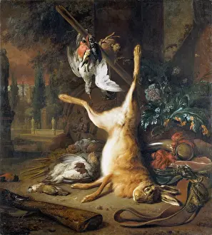 Hanging Prints: Still life with Dead Rabbit and Birds, 1681. Creator: Jan Weenix