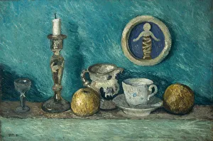 Tempera On Canvas Collection: Still Life with the della Robbia Putto, c. 1905. Creator: Modersohn-Becker, Paula (1876-1907)