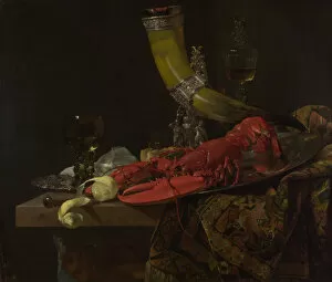Champagne Glass Gallery: Still Life with the Drinking-Horn of the Saint Sebastian Archers Guild, Lobster and Glasses, c. 1653