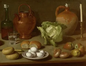 Meals Prints: Still life with eggs, cabbage and candlestick. Creator: Magini, Carlo (1720-1806)