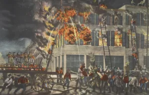 American School 19th Century Prints: The Life of a Fireman - The Ruins, pub. 1854, Currier & Ives (Colour Lithograph)