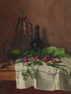 Lettuce Prints: Still Life with Fish, 1864. Creator: Leon Bonvin