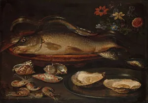 Oyster Prints: Still Life with Fish, Sea Food and Flowers, c.1612-c.1615. Creator: Clara Peeters