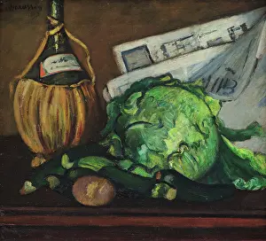 Pietro 1879 1937 Prints: Still Life with Flask of Wine, c1930-1935. Creator: Marussig, Pietro (1879-1937)