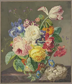 Tulipa Prints: Still life of flowers with birds eggs