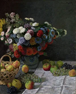 Fruit Basket Prints: Still Life with Flowers and Fruit, 1869. Creator: Claude Monet