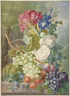 Jan Van Os Prints: Still Life with Flowers and Fruit, c.1775-c.1800. Creator: Jan van Os